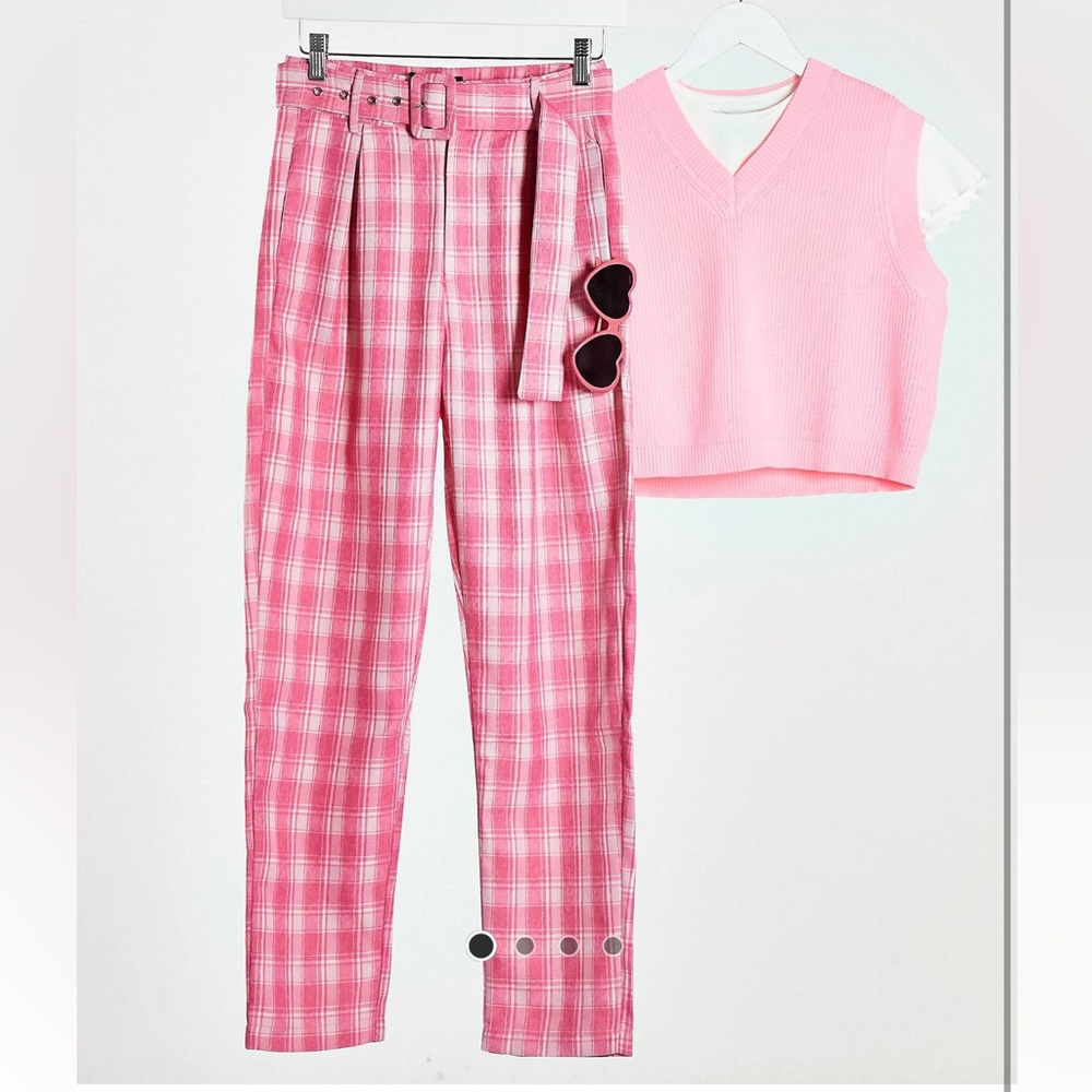 ASOS (Heartbreak brand) Pink Plaid Pants Suit with belt